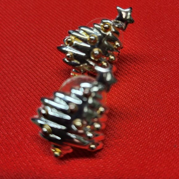 Gold and Silver Christmas Tree Earrings - Picture 8 of 12